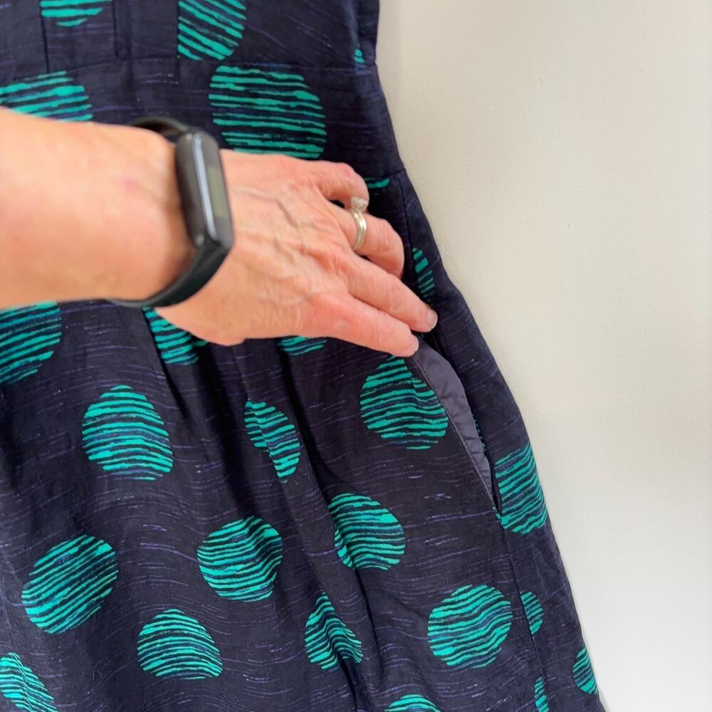 Banana Republic Polka Dot Linen Blend Dress Blue Green Sleeveless Womens 14 - Picture 4 of 15